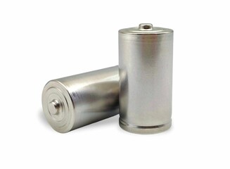 Photo of two LR20 D sized batteries, isolated on white background.