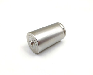 Photo of a LR20 D sized battery, isolated on white background.
