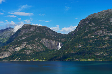 Fototapeta premium Feigumfossen Waterfall in Sogn og Fjordane, the second largest unregulated waterfall of Norway.