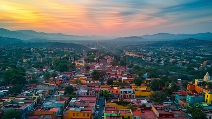 Fototapeta premium Aerial view of colorful buildings in Mexico
