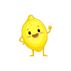 Cute cartoon lemon . Happy smiling lemon character. Flat funny fruit isolated on white. Vector  illustration