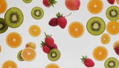 set of tropical fruits on white background