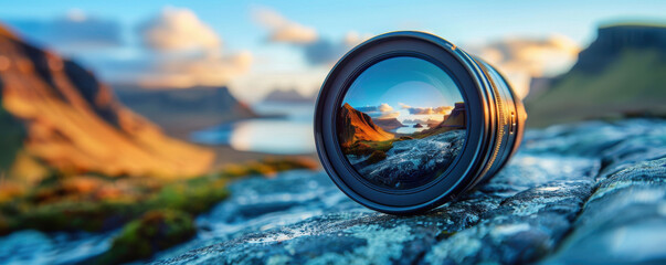 Camera Lens Reflecting Scenic Landscape