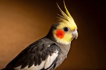 Vibrant Cockatiel Parrot With Bright Yellow Crest and Orange Cheek Patch
