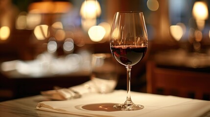 Wine glass served on restaurant table