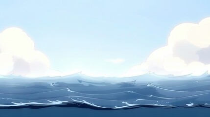   A painting of vast water with sky and mid-picture clouds