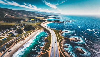 Fototapeta premium Coastal highway winding along the scenic oceanfront.