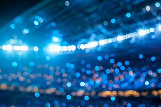Colorful bokeh lights with a defocused stadium backdrop ideal for event or sports themes