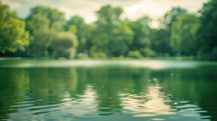 Obraz premium Summer park lake blur, green nature backdrop
