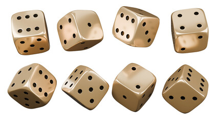 Casino gambling game. Gold luxury dice set.