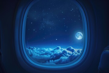 Fototapeta premium View from airplane window showing clouds and blue sky
