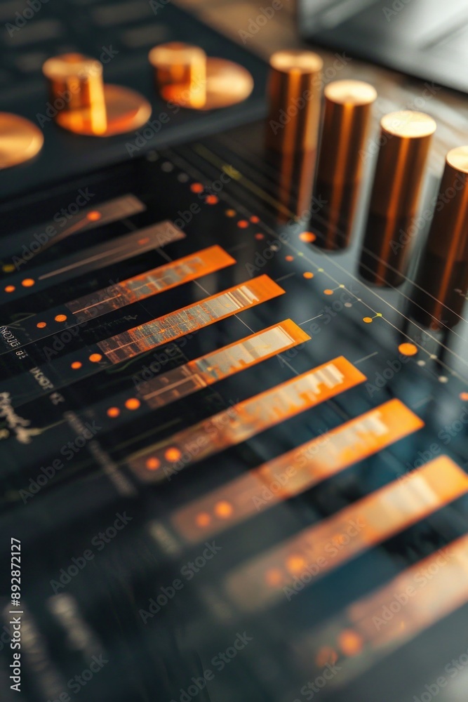Aufkleber Close-up shot of a soundboard with numerous knobs and controls, suitable for use in music-related contexts