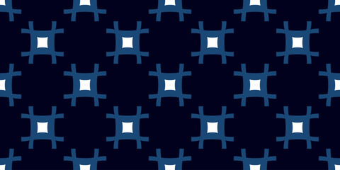 Elegant pattern square shapes motif seamless classic blue background. Modern Japanese style fabric design textile swatch ladies dress allover print block.