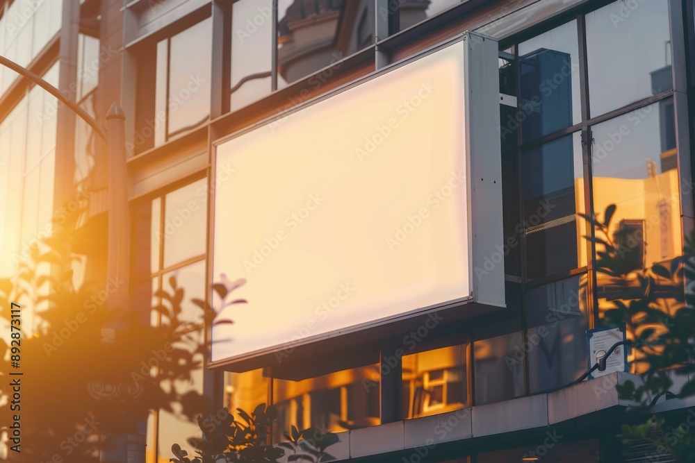 Poster a building with a sign on the side, suitable for use in business or commercial settings