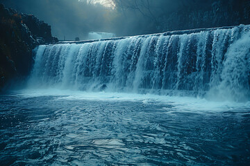 Fototapeta premium Hydropower plants utilizing flowing water to generate renewable electricity, reducing carbon emissions and supporting sustainable energy