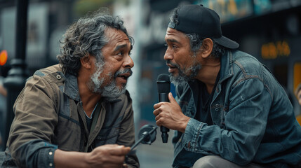 Obraz premium Engaging Dialogue: Documentary Filmmaker Interviews Social Activist