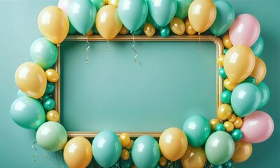luxury balloon background border frame in pastel green color for poster brochure ad design, opening sale discount