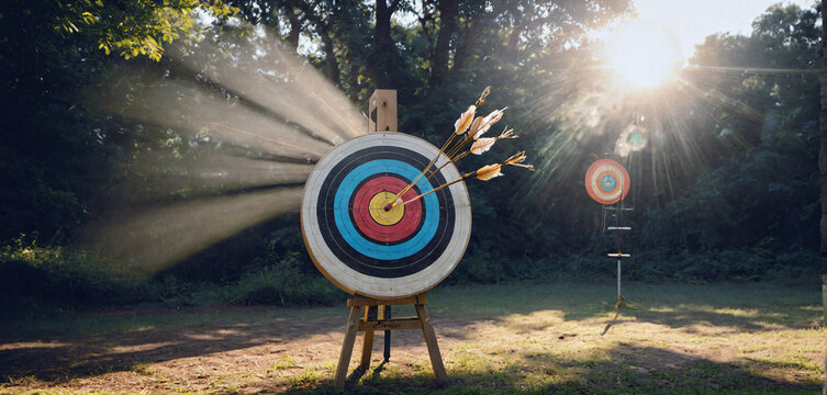 Single standing archery target on which one should symbolically concentrate in order to become successful