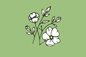 An illustration of white flowers with green stems and leaves on an orange background