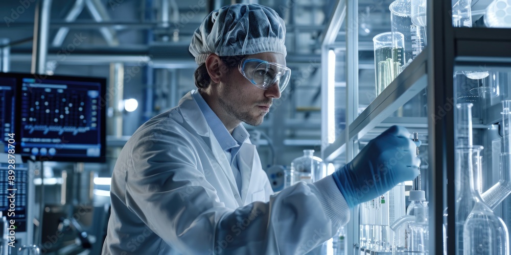 Aufkleber A scientist in a lab coat and goggles conducting experiments in a laboratory