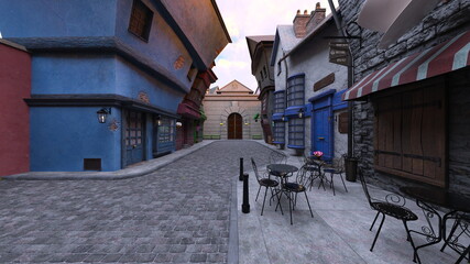 Fototapeta premium 石畳のある街かど 3DCGレンダリング