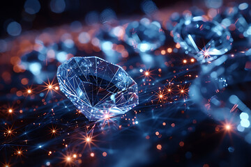 Shimmering diamonds displayed on a dark blue background, highlighting their brilliance and elegance