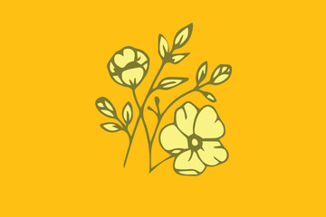 An illustration of yellow flowers with green stems and leaves on an orange background.
