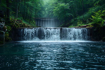 Obraz premium Hydropower plants utilizing flowing water to generate renewable electricity, reducing carbon emissions and supporting sustainable energy