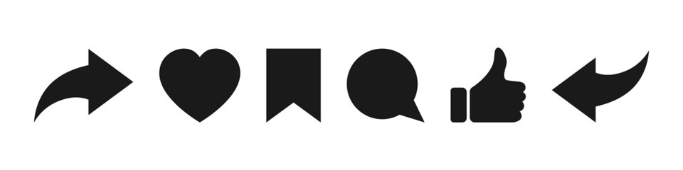 Obraz premium Social network icons. Thumb up, like, heart, comment, share, save symbol. Vector