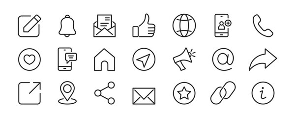 Social media icon set. Network, media, web, contact, online communication. Vector