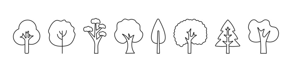 Tree icon set. Wood trees in minimal style. Vector