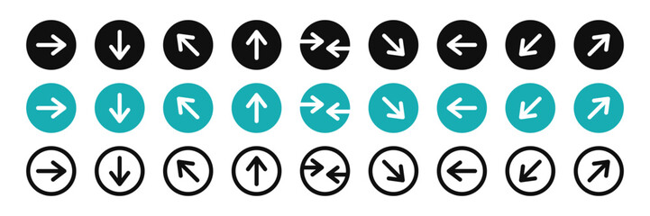 Arrow icon set. Arrows sign. Up, down, sideways, towards. Vector