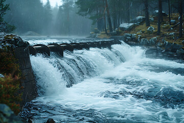 Hydropower plants utilizing flowing water to generate renewable electricity, reducing carbon emissions and supporting sustainable energy