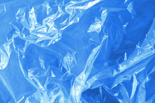 Close-up of wrinkled blue plastic background