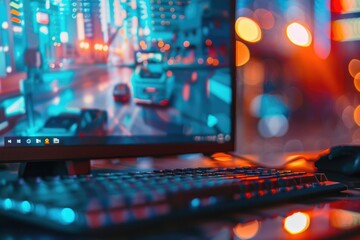 A computer monitor sitting on a desk