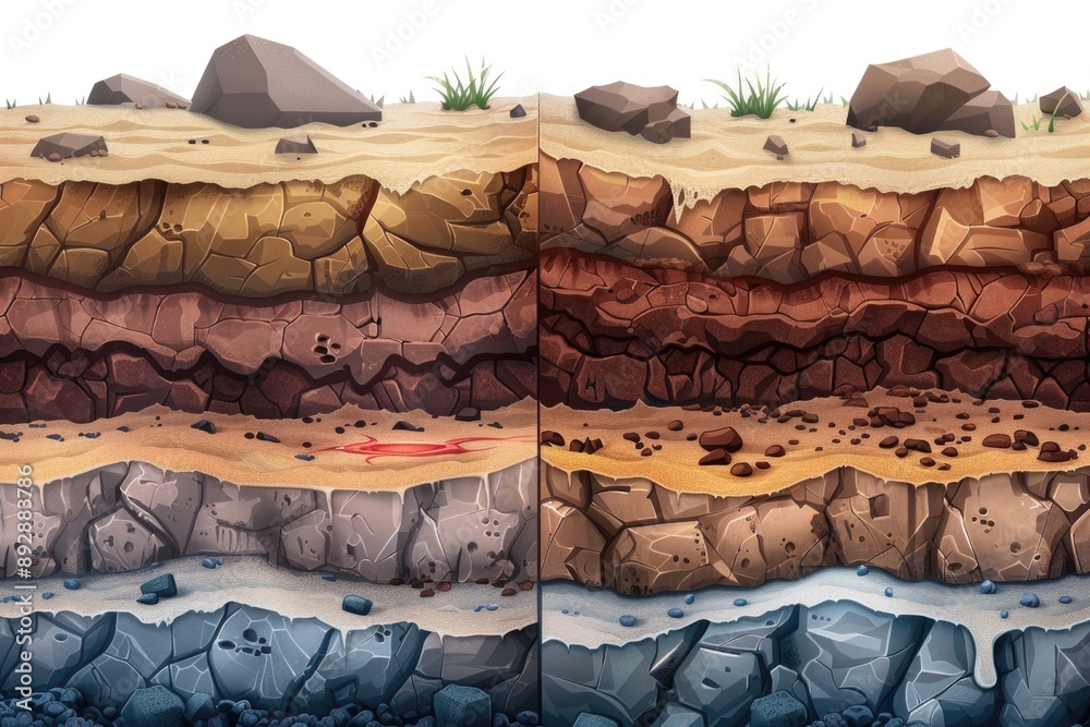 Poster close-up of earth's layers with rocks and grass