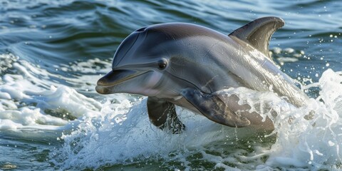 Fototapeta premium Dolphin Smiling - One White Mammal Jumping in Aquatic Ocean Environment
