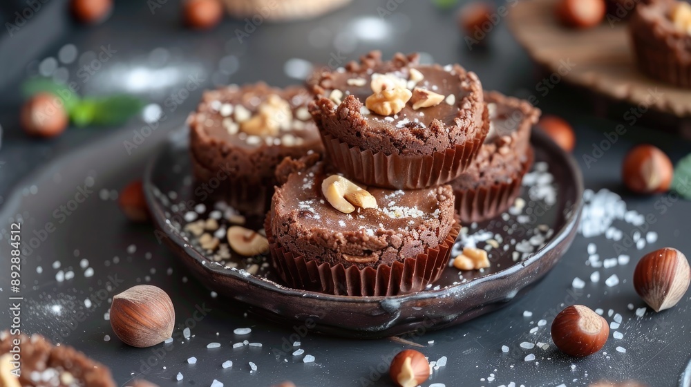 Sticker Hazelnut caramel sweets made with natural ingredients in a vegan pastry shop