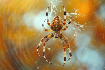 Orb Weaver Spider in Backyard Nature: Macro View of Arachnid on Web
