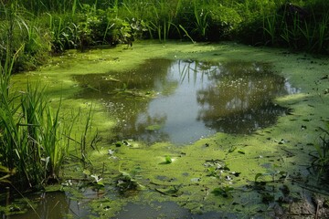 Stagnant Pond. Algae Biodiversity in Eco System Botanical Colors