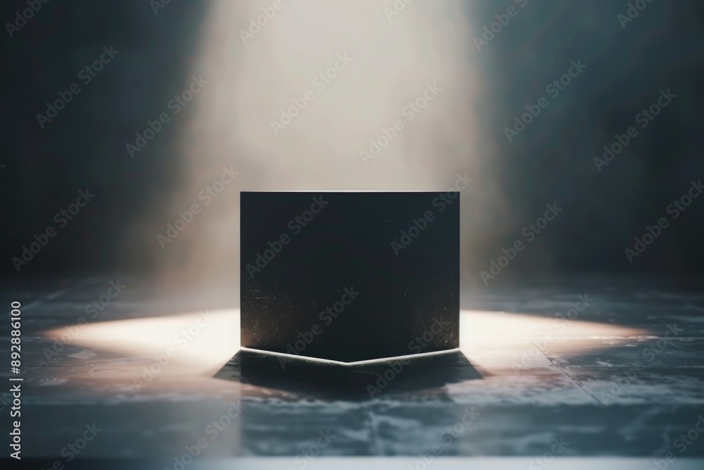 Poster a mysterious black box with a glowing light emerging from it, perfect for futuristic or sci-fi theme