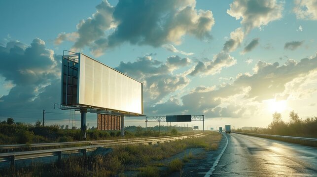 Highway with billboard warning, traffic alert, important message