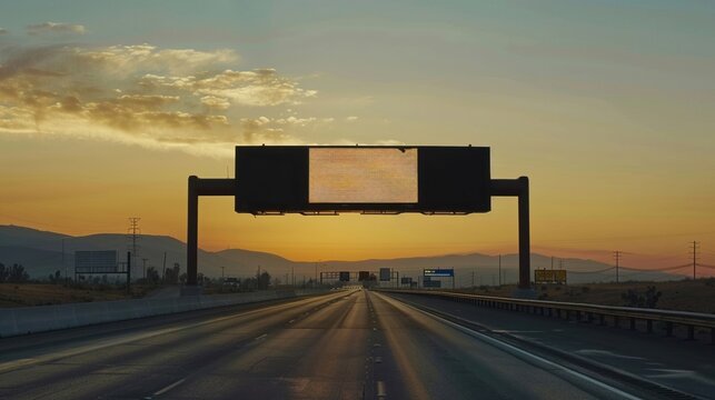 Highway with billboard warning, traffic alert, important message