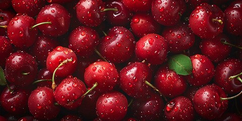 Cherries background, overal plan of food photography.
