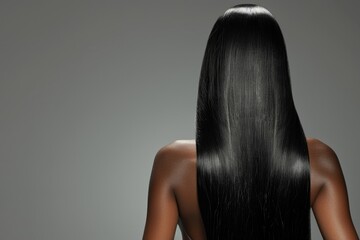 Fototapeta premium Black Woman Back Of Head. Beautiful Model with Long, Straight Hair in Fashionable Coiffure