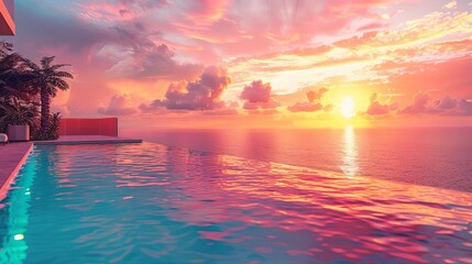 Luxurious infinity pool overlooking a breathtaking ocean sunset