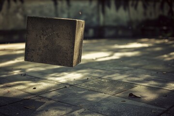 A square-shaped object floating in mid-air, no visible supports or strings