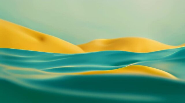 Abstract fluid yellow and teel waves in vibrant colors for slow motion video background