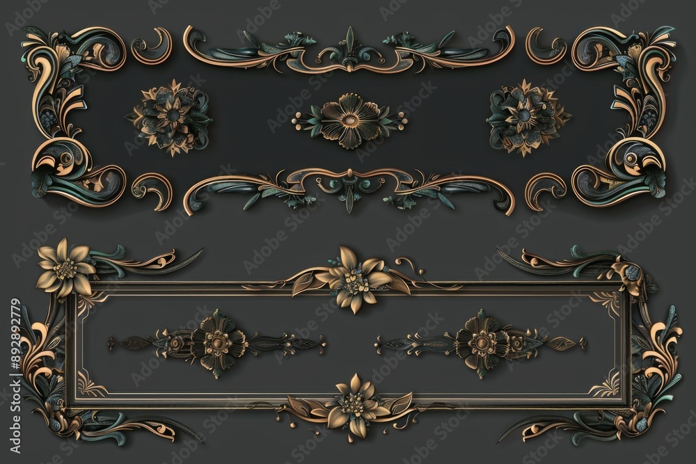 Poster a collection of ornate frames adorned with floral patterns and foliage