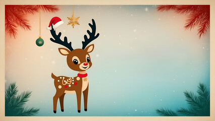 Fototapeta premium Illustration of a charming Christmas Reindeer with Antlers set in a festive background